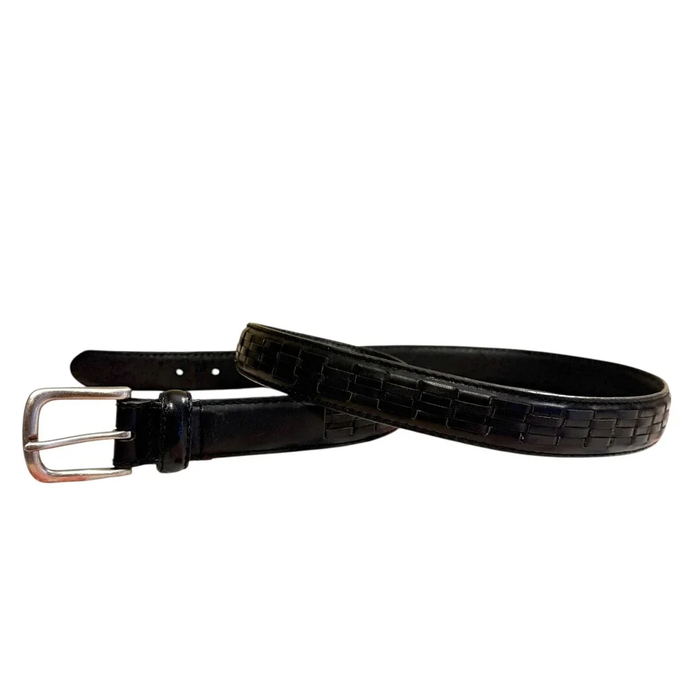 Mens Oil Cow Hide Black Leather Dress Belt Laced‎ Size 40 Silver Buckle Classic